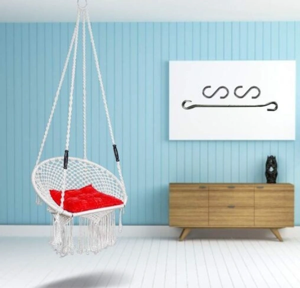 Curio Centre Make in India Round Premium Swing with Polyester Ropes & Mild Steel Frame for Adults & Kids/Indoor Outdoor Hanging Swing Chair with Cushion & Accessories (73 x 81 x 149 cm, White) - White,  , Pack of1 